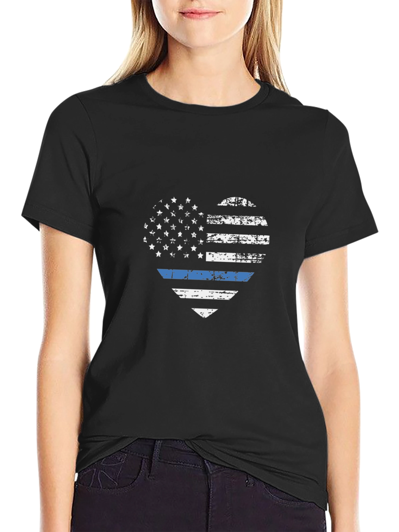 Distressed Thin Blue Line Heart Flag T-Shirt