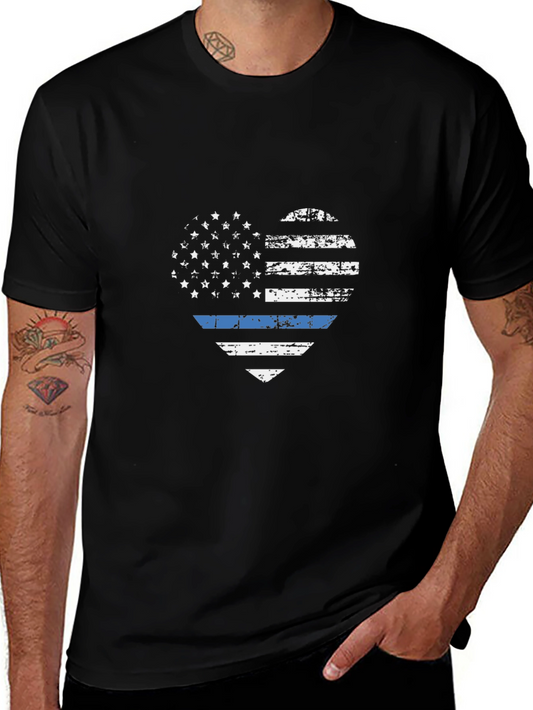 Distressed Thin Blue Line Heart Flag T-Shirt