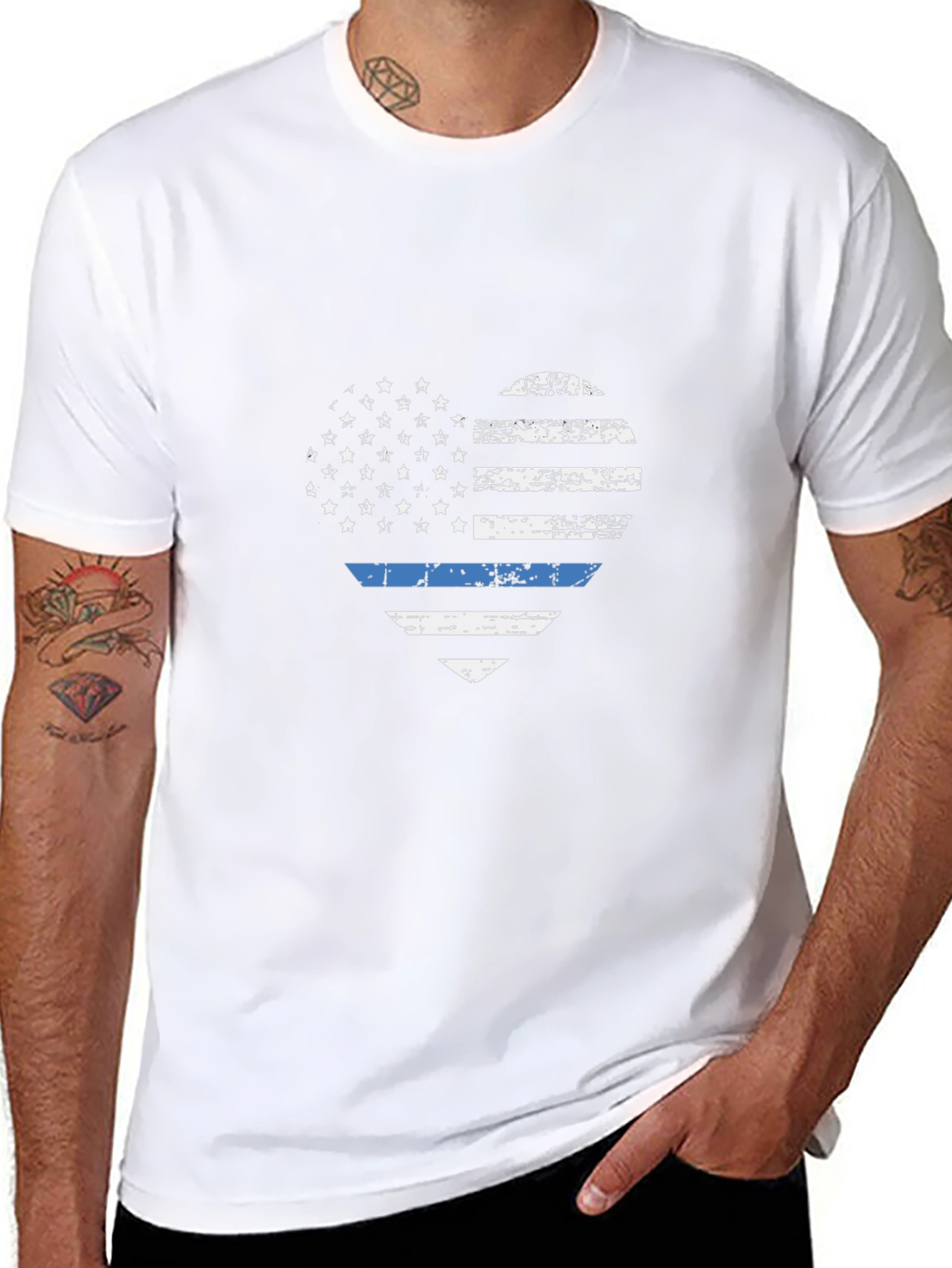 Distressed Thin Blue Line Heart Flag T-Shirt
