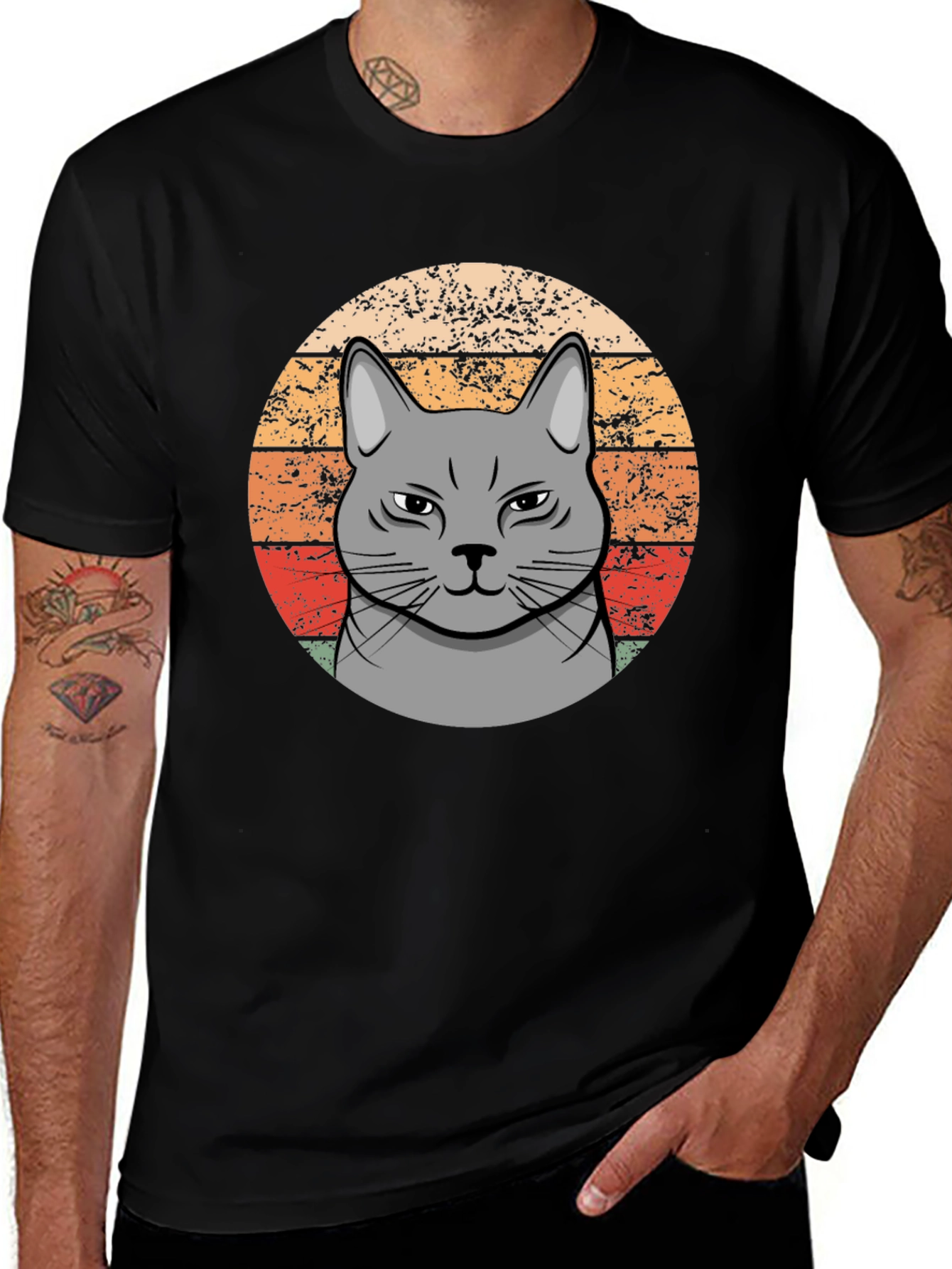 Retro Cat T-Shirt - Grumpy Feline Design