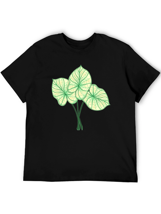 Botanical Leaf Print Black T-Shirt