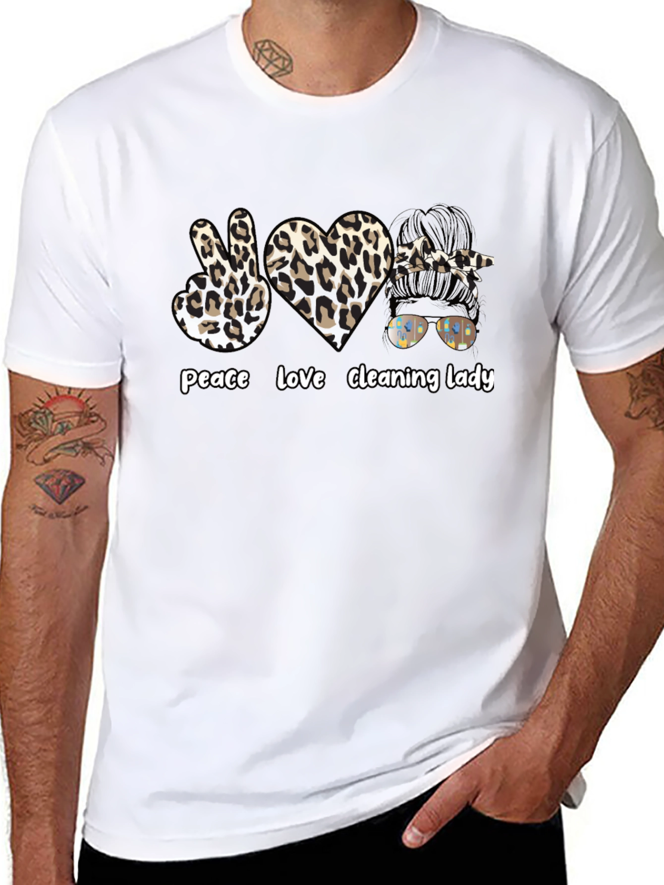 Peace Love Cleaning Lady Leopard Print T-Shirt